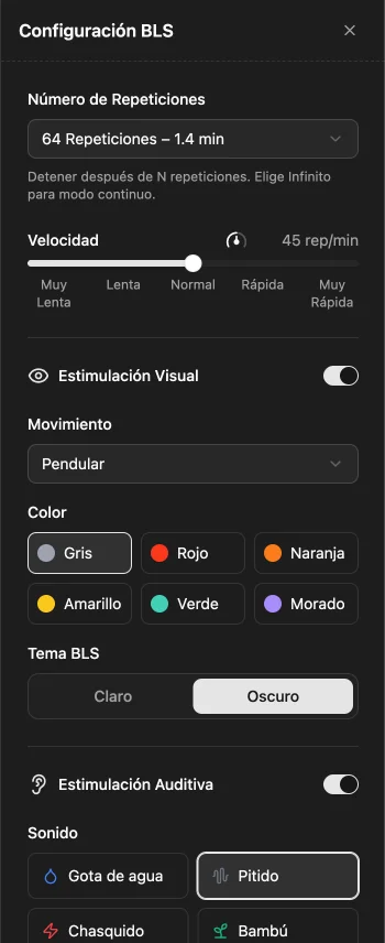 Panel de configuración de estimulación bilateral
