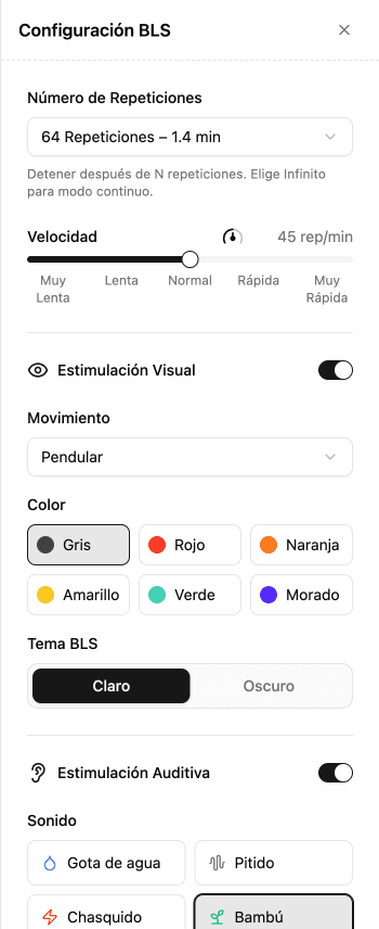 Panel de configuración de estimulación bilateral