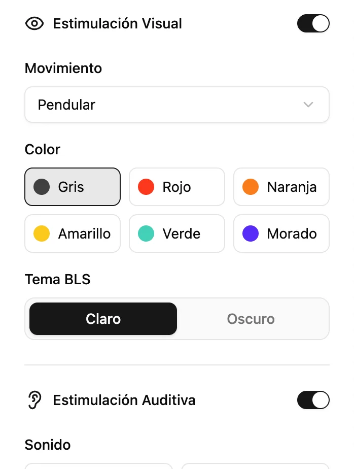 Configuración de estimulación bilateral visual y auditiva